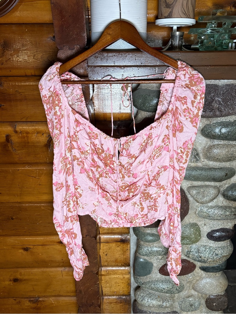 Free People Hilary Pink Floral Puff Sleeve Blouse XS